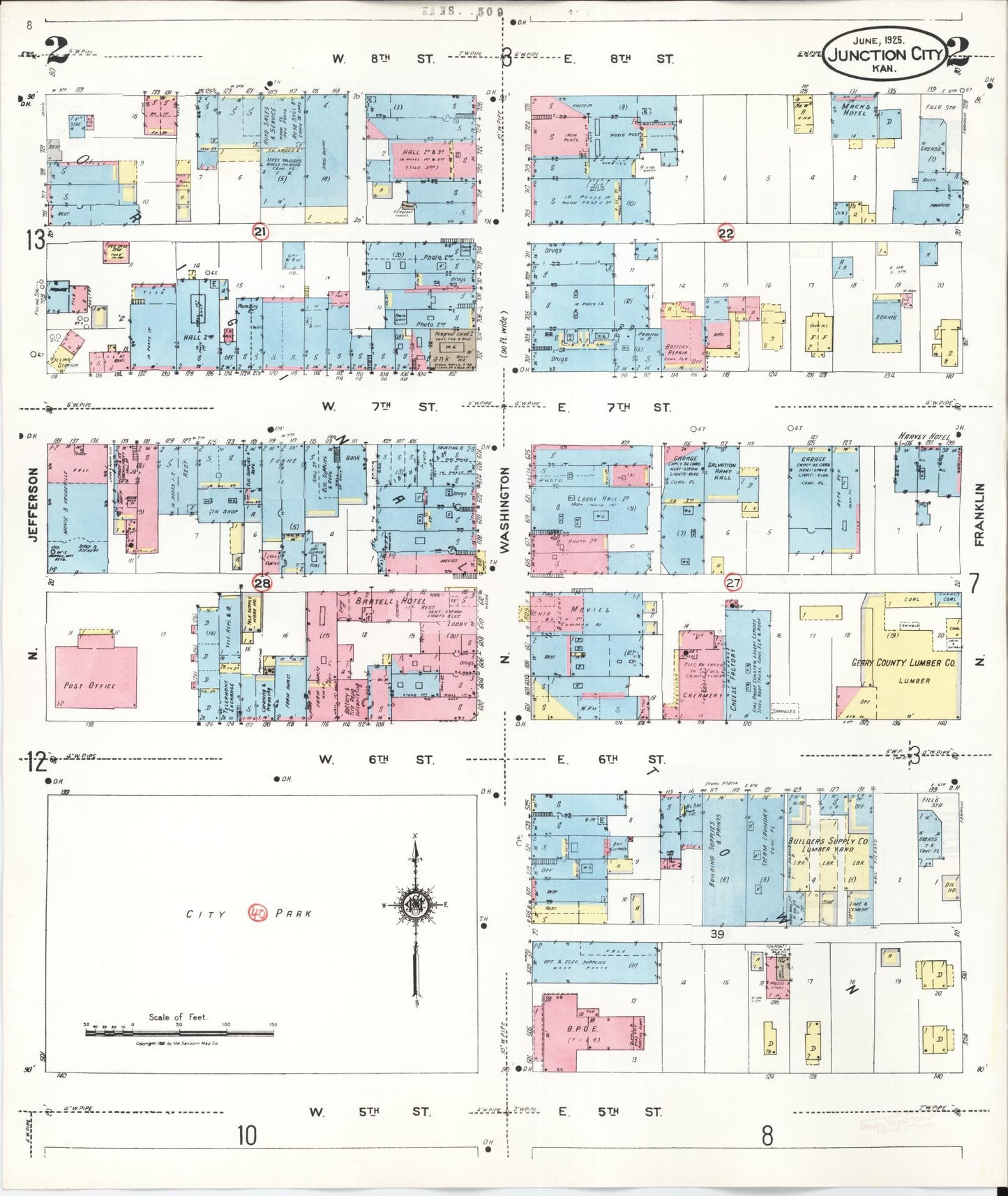 Sanborn Fire Insurance Map from Junction City, Geary County, Kansas (1947), Sheet #0002 - Complete Map Set gallery image, historic Sanborn map, vintage wall art, Kansas Kansas