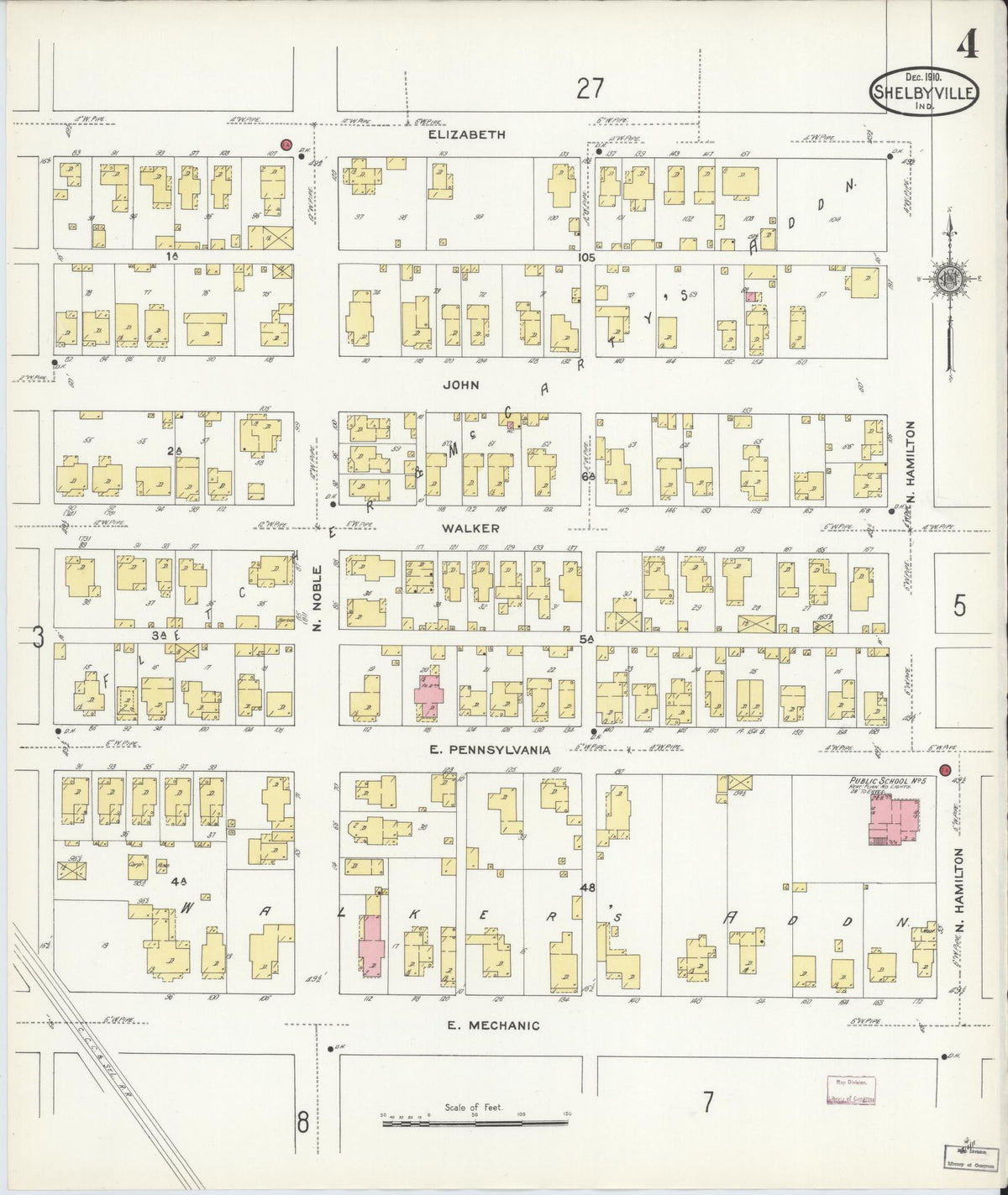 Sanborn Fire Insurance Map from Shelbyville, Shelby County, Indiana (1910), Sheet #0004 - Historic Sanborn Fire Insurance Map Print, vintage old map wall art, antique decor, genealogy gift, Indiana Indiana map