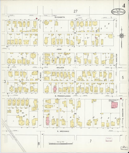 Sanborn Fire Insurance Map from Shelbyville, Shelby County, Indiana (1910), Sheet #0004 - Historic Sanborn Fire Insurance Map Print, vintage old map wall art, antique decor, genealogy gift, Indiana Indiana map