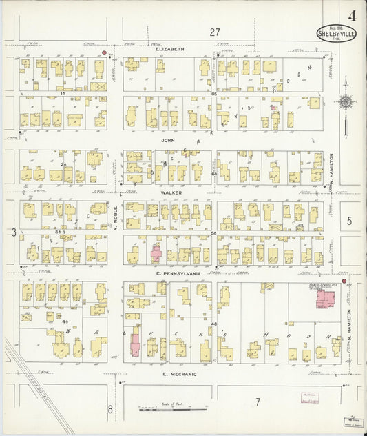 Sanborn Fire Insurance Map from Shelbyville, Shelby County, Indiana (1910), Sheet #0004 - Historic Sanborn Fire Insurance Map Print, vintage old map wall art, antique decor, genealogy gift, Indiana Indiana map