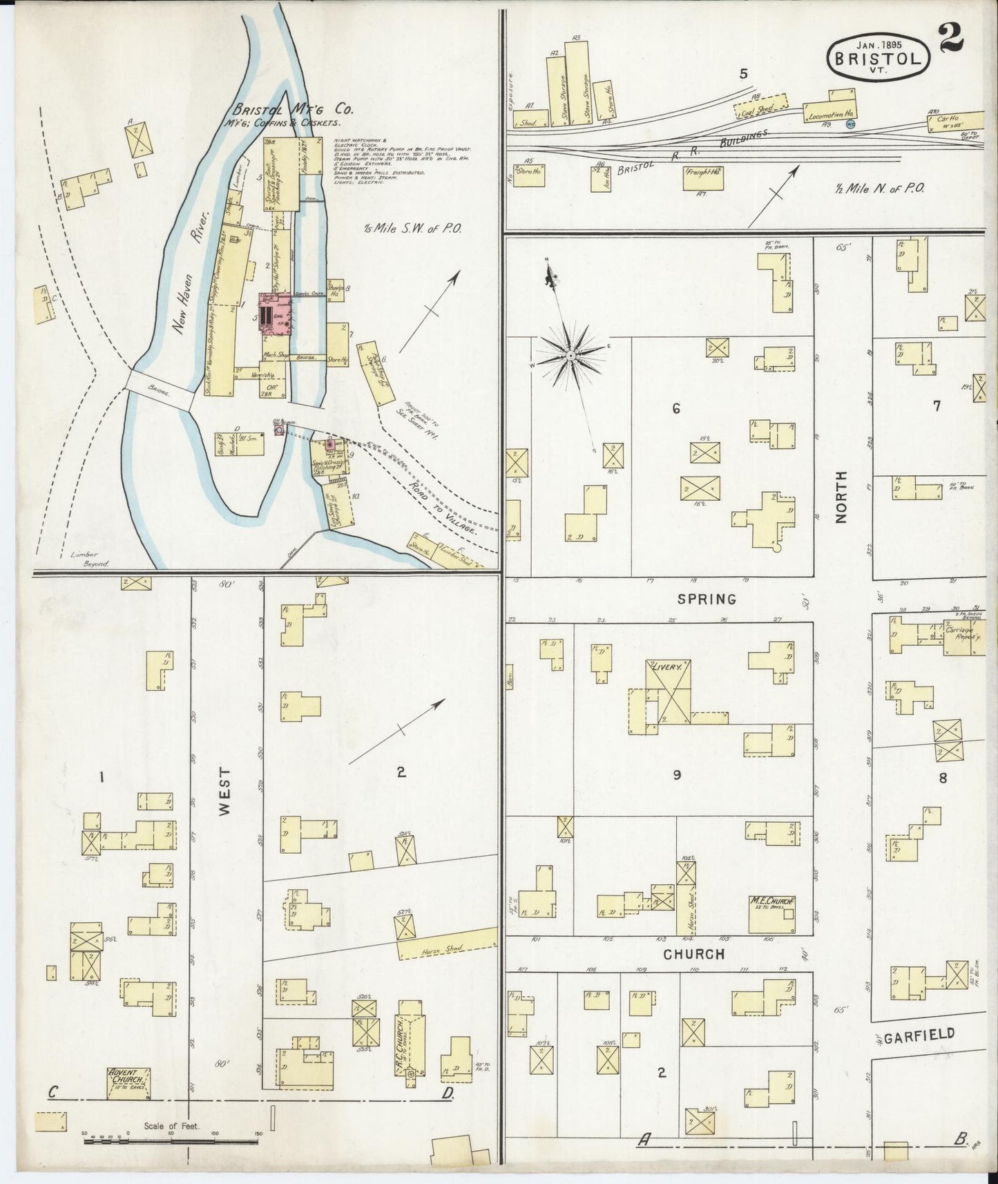 Sanborn Fire Insurance Map from Bristol, Addison County, Vermont (1895), Sheet #0002 - Complete Map Set gallery image, historic Sanborn map, vintage wall art, Vermont Vermont