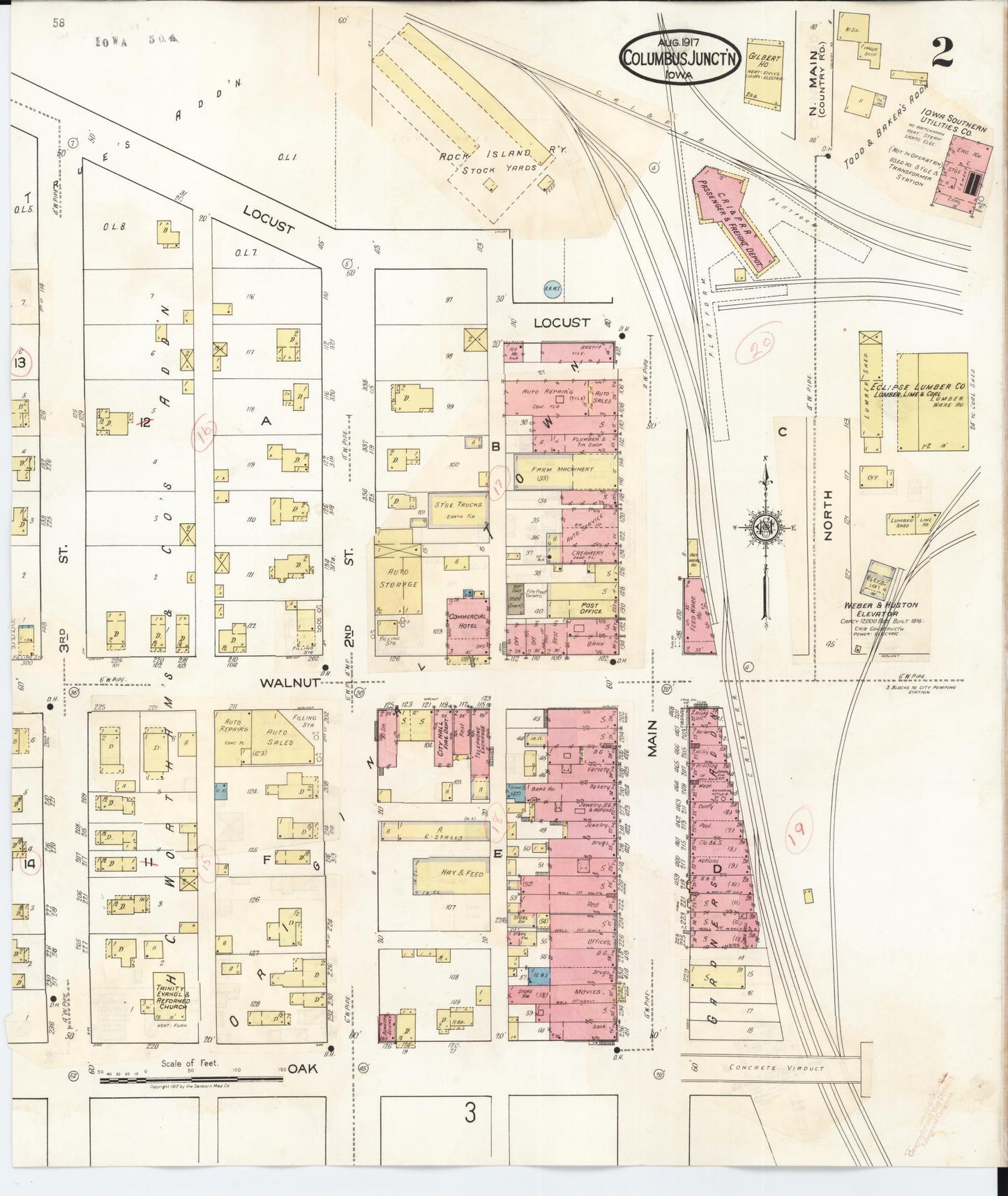 Sanborn Fire Insurance Map from Columbus Junction, Louisa County, Iowa (1935), Sheet #0002 - Historic Sanborn Fire Insurance Map Print, vintage old map wall art