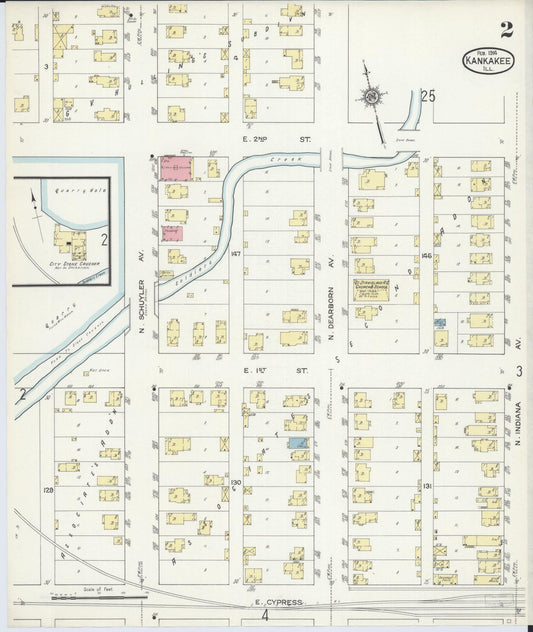 Sanborn Fire Insurance Map from Kankakee, Kankakee County, Illinois (1914), Sheet #0002 - Historic Sanborn Fire Insurance Map Print, vintage old map wall art, antique decor, genealogy gift, Illinois Illinois map