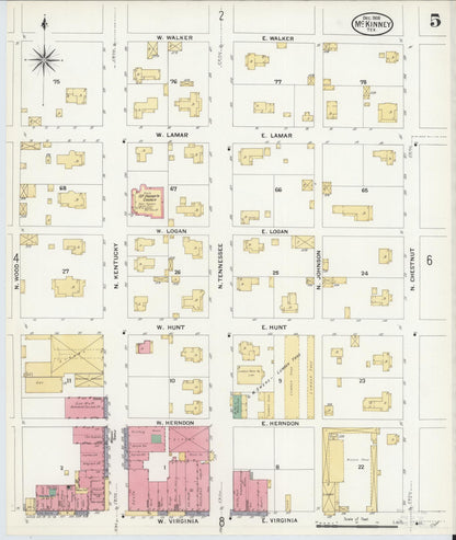 Sanborn Fire Insurance Map from McKinney, Collin County, Texas (1908), Sheet #0005 - Historic Sanborn Fire Insurance Map Print, vintage old map wall art, antique decor, genealogy gift, Texas Texas map