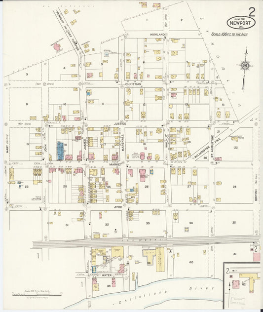 Sanborn Fire Insurance Map from Newport, New Castle County, Delaware (1921), Sheet #0002 - Historic Sanborn Fire Insurance Map Print, vintage old map wall art, antique decor, genealogy gift, Delaware Delaware map