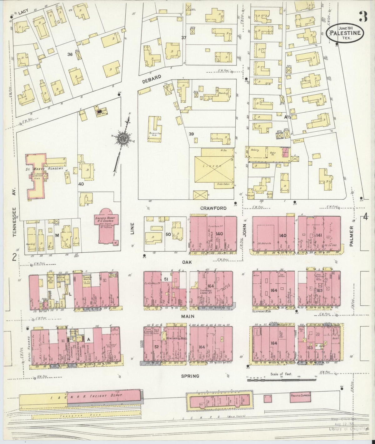 Sanborn Fire Insurance Map from Palestine, Anderson County, Texas (1911), Sheet #0003 - Complete Map Set gallery image, historic Sanborn map, vintage wall art, Texas Texas