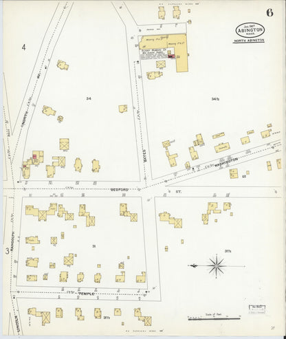Sanborn Fire Insurance Map from Abington, Plymouth County, Massachusetts (1907), Sheet #0006 - Complete Map Set gallery image, historic Sanborn map, vintage wall art, Massachusetts Massachusetts
