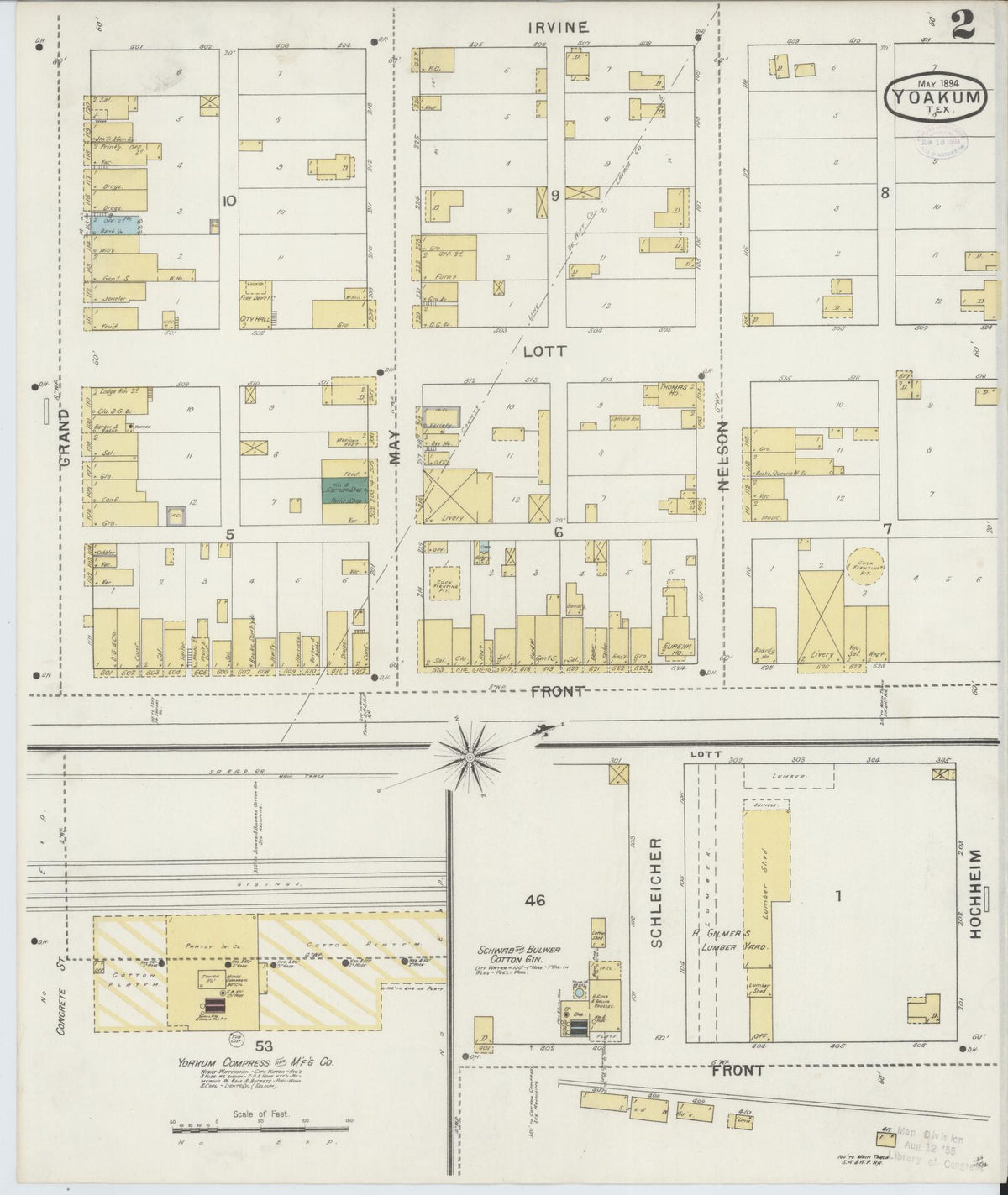 Sanborn Fire Insurance Map from Yoakum, De Witt And Lavaca Counties, Texas (1894), Sheet #0002 - Complete Map Set gallery image, historic Sanborn map, vintage wall art, Texas Texas