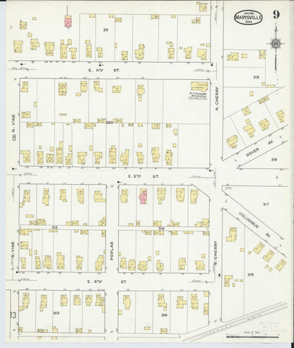 Sanborn Fire Insurance Map from Marysville, Union County, Ohio (1916), Sheet #0009 - Historic Sanborn Fire Insurance Map Print, vintage old map wall art, antique decor, genealogy gift, Ohio Ohio map