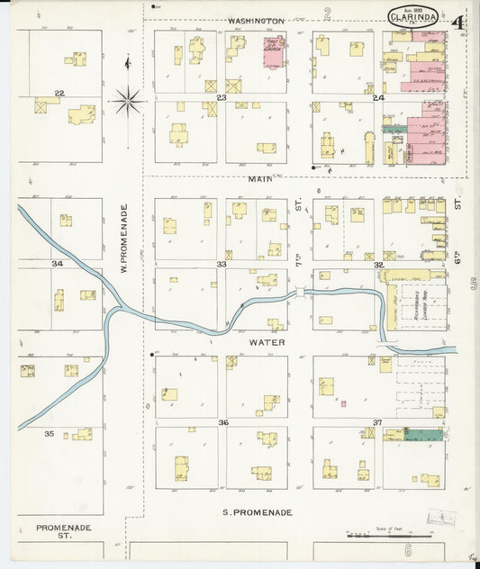 Sanborn Fire Insurance Map from Clarinda, Page County, Iowa (1893), Sheet #0004 - Historic Sanborn Fire Insurance Map Print, vintage old map wall art