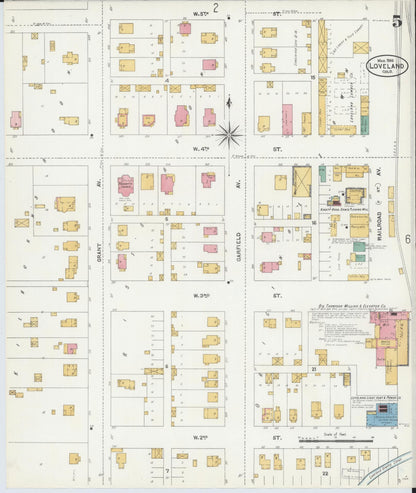 Sanborn Fire Insurance Map from Loveland, Larimer County, Colorado (1906), Sheet #0005 - Complete Map Set gallery image, historic Sanborn map, vintage wall art, Colorado Colorado