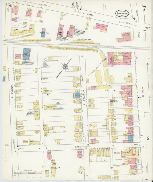 Sanborn Fire Insurance Map from Ephrata, Lancaster County, Pennsylvania (1912), Sheet #0007 - Historic Sanborn Fire Insurance Map Print, vintage old map wall art, antique decor, genealogy gift, Pennsylvania Pennsylvania map