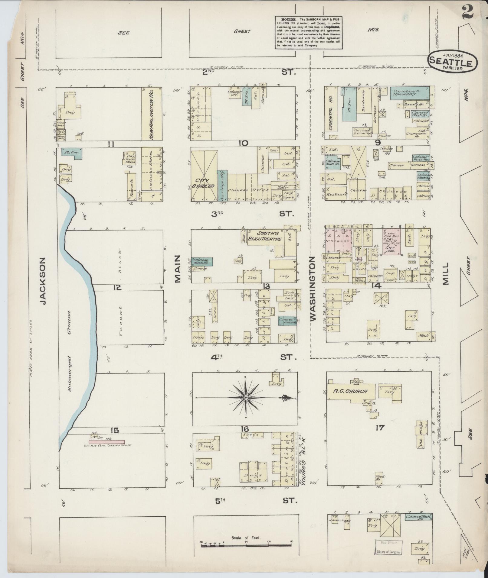 Sanborn Fire Insurance Map from Seattle, King County, Washington (1884), Sheet #0002 - Historic Sanborn Fire Insurance Map Print, vintage old map wall art, antique decor, genealogy gift, Washington Washington map