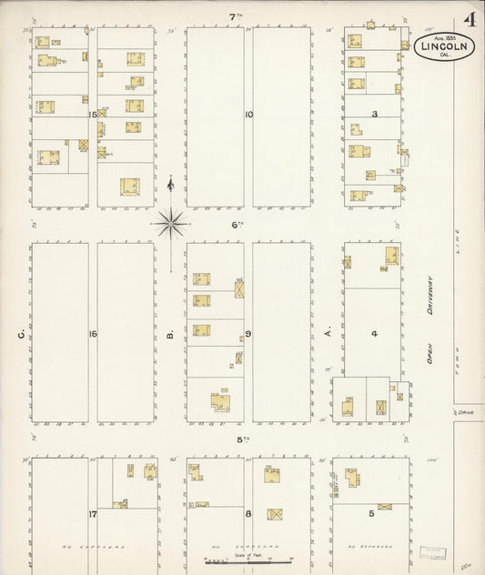 Sanborn Fire Insurance Map from Lincoln, Placer County, California (1893), Sheet #0004 - Historic Sanborn Fire Insurance Map Print, vintage old map wall art, antique decor, genealogy gift, California California map