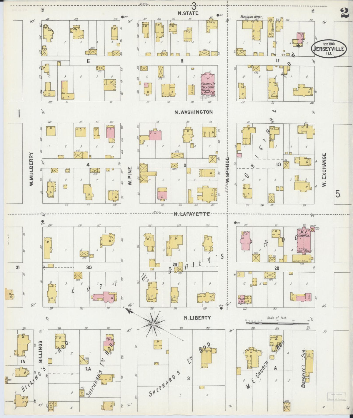 Sanborn Fire Insurance Map from Jerseyville, Jersey County, Illinois (1900), Sheet #0002 - Historic Sanborn Fire Insurance Map Print, vintage old map wall art, antique decor, genealogy gift, Illinois Illinois map