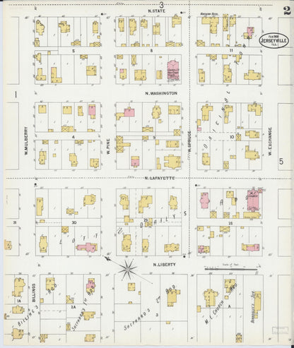 Sanborn Fire Insurance Map from Jerseyville, Jersey County, Illinois (1900), Sheet #0002 - Historic Sanborn Fire Insurance Map Print, vintage old map wall art, antique decor, genealogy gift, Illinois Illinois map