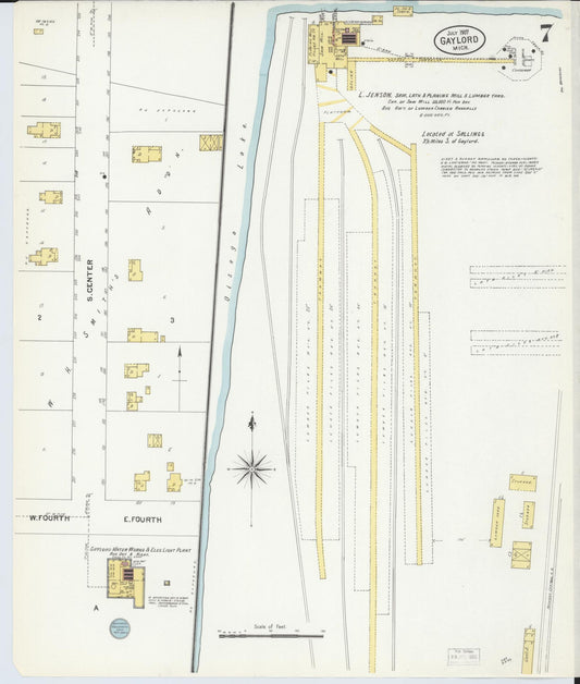 Sanborn Fire Insurance Map from Gaylord, Otsego County, Michigan (1907), Sheet #0007 - Historic Sanborn Fire Insurance Map Print, vintage old map wall art, antique decor, genealogy gift, Michigan Michigan map