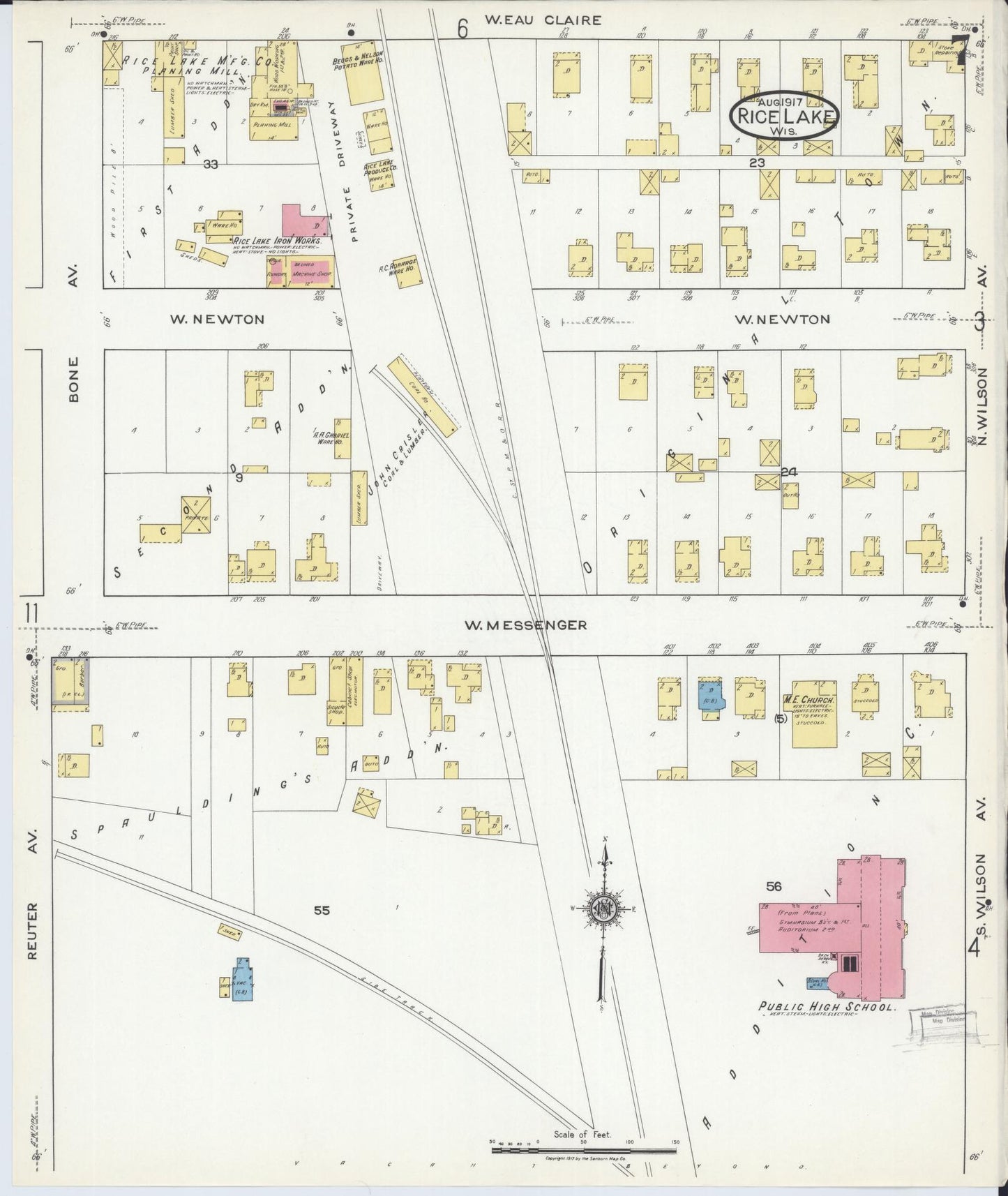 Sanborn Fire Insurance Map from Rice Lake, Barron County, Wisconsin (1917), Sheet #0007 - Historic Sanborn Fire Insurance Map Print, vintage old map wall art, antique decor, genealogy gift, Wisconsin Wisconsin map