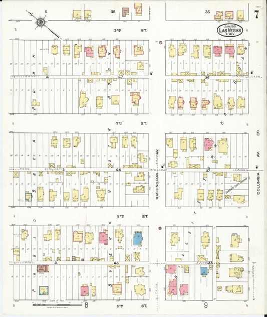 Sanborn Fire Insurance Map from Las Vegas, San Miguel County, New Mexico (1921), Sheet #0007 - Historic Sanborn Fire Insurance Map Print, vintage old map wall art, antique decor, genealogy gift, New Mexico New Mexico map