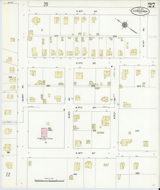 Sanborn Fire Insurance Map from Corsicana, Navarro County, Texas (1910), Sheet #0027 - Historic Sanborn Fire Insurance Map Print, vintage old map wall art, antique decor, genealogy gift, Texas Texas map
