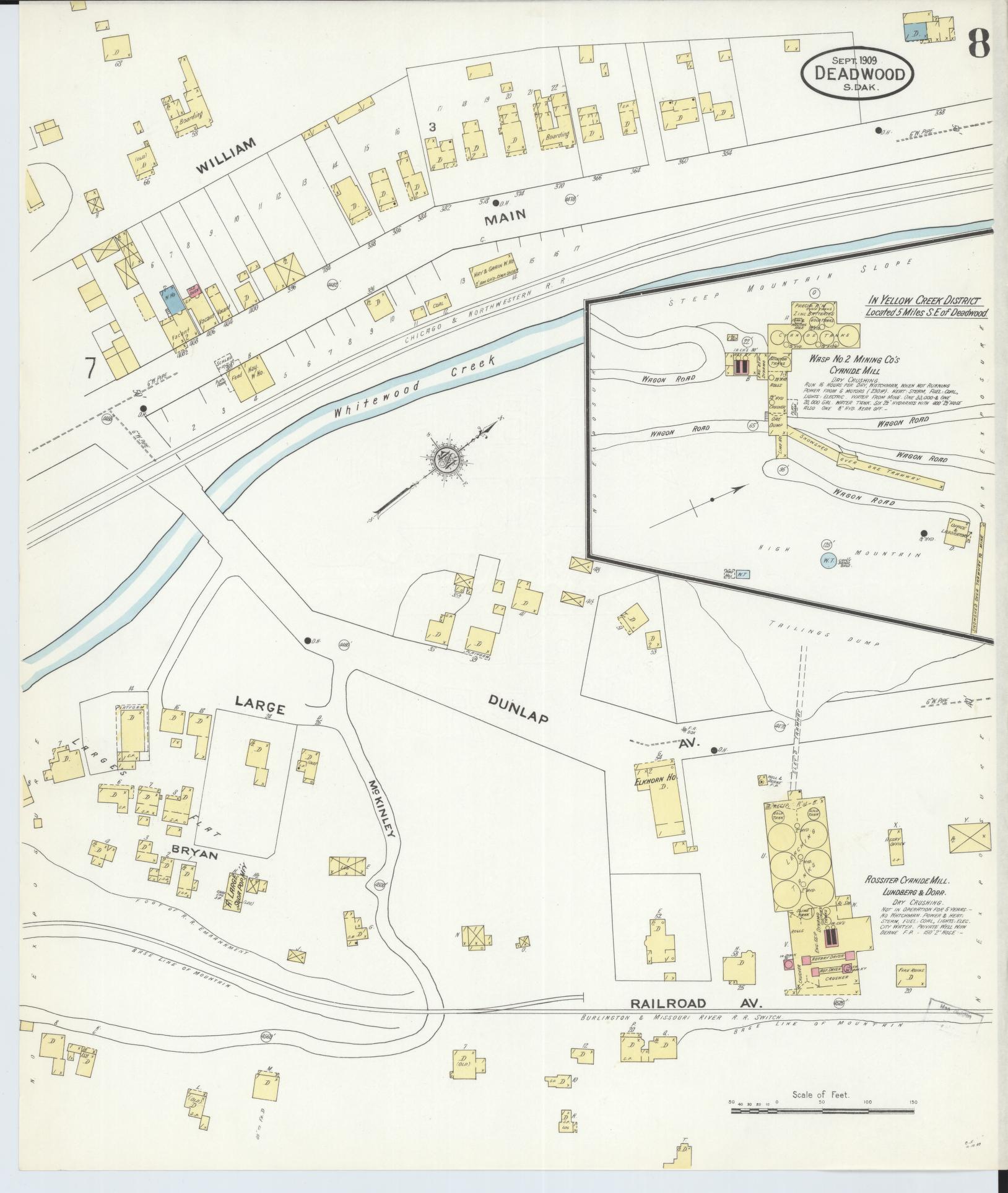 Sanborn Fire Insurance Map from Deadwood, Lawrence County, South Dakota (1909), Sheet #0008 - Complete Map Set gallery image, historic Sanborn map, vintage wall art, South Dakota South Dakota