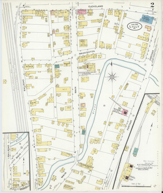 Sanborn Fire Insurance Map from Lilly, Cambria County, Pennsylvania (1909), Sheet #0002 - Historic Sanborn Fire Insurance Map Print, vintage old map wall art, antique decor, genealogy gift, Pennsylvania Pennsylvania map
