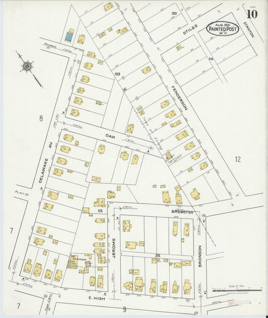 Sanborn Fire Insurance Map from Painted Post, Steuben County, New York (1921), Sheet #0010 - Historic Sanborn Fire Insurance Map Print, vintage old map wall art, antique decor, genealogy gift, New York New York map
