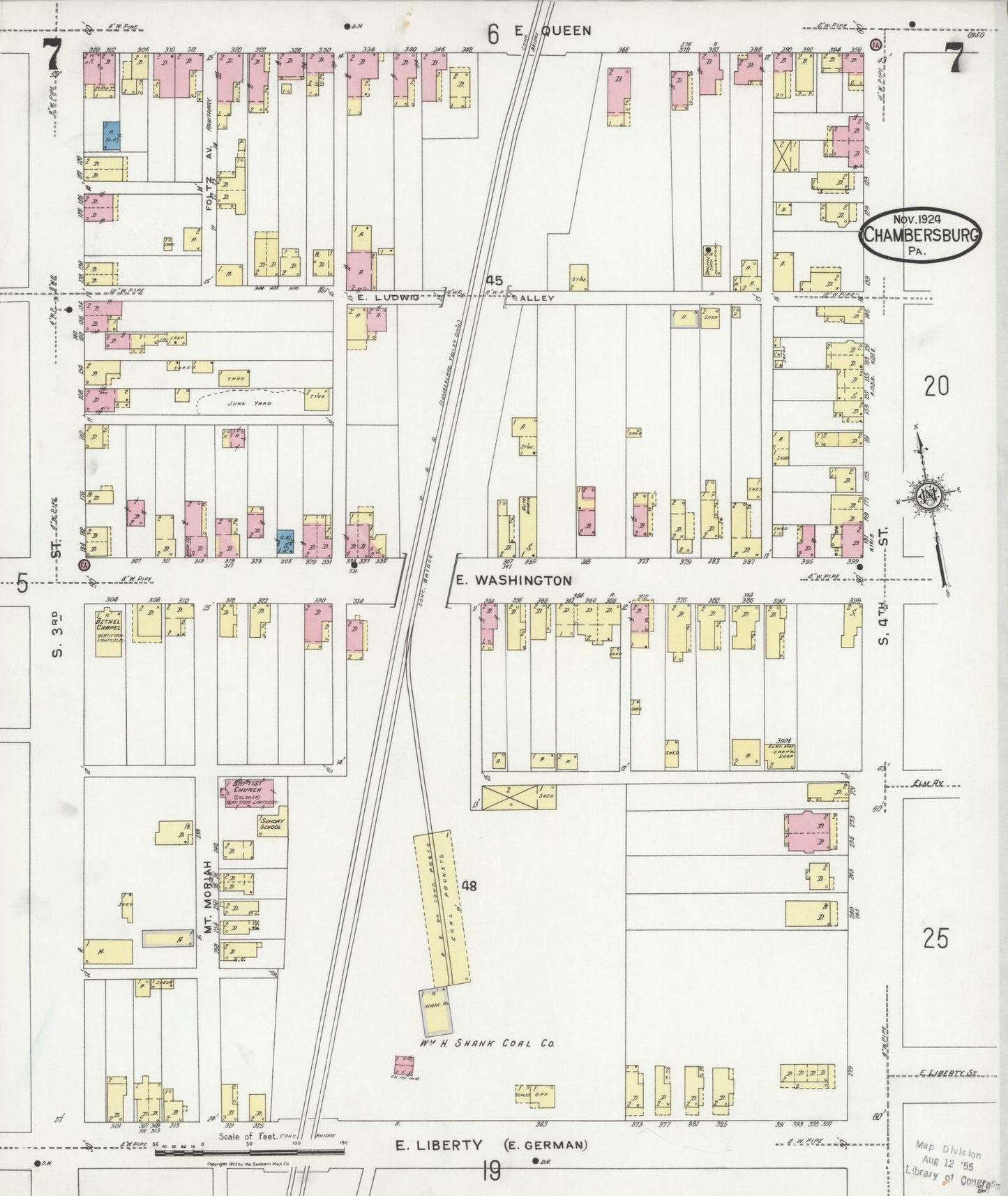 Sanborn Fire Insurance Map from Chambersburg, Franklin County, Pennsylvania (1924), Sheet #0007 - Historic Sanborn Fire Insurance Map Print, vintage old map wall art, antique decor, genealogy gift, Pennsylvania Pennsylvania map