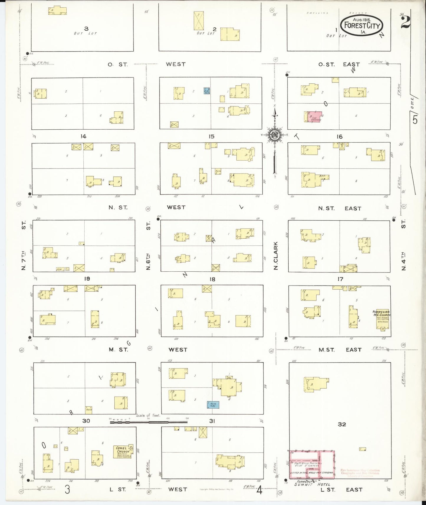 Sanborn Fire Insurance Map from Forest City, Winnebago County, Iowa (1916), Sheet #0002 - Historic Sanborn Fire Insurance Map Print, vintage old map wall art