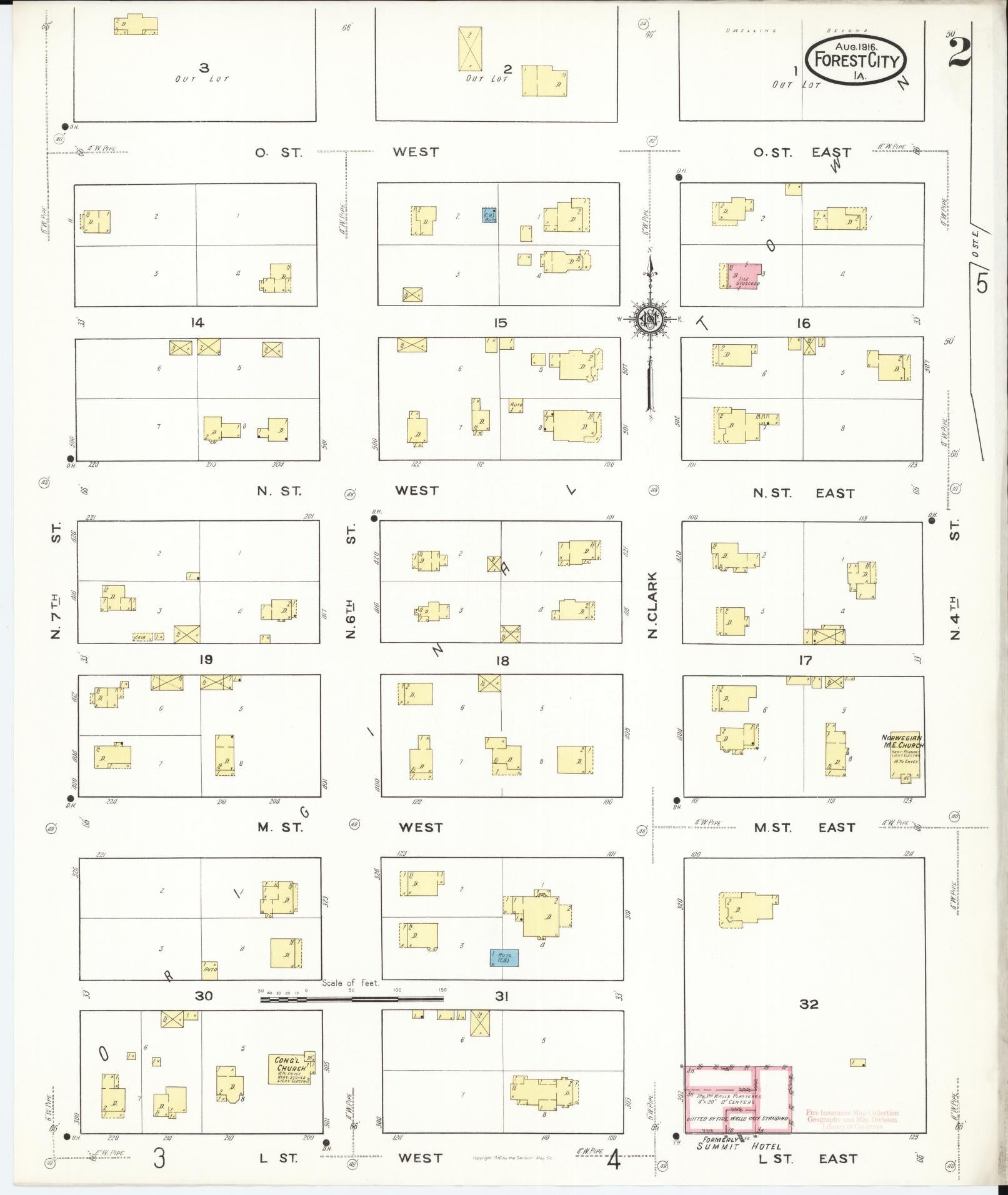 Sanborn Fire Insurance Map from Forest City, Winnebago County, Iowa (1916), Sheet #0002 - Historic Sanborn Fire Insurance Map Print, vintage old map wall art