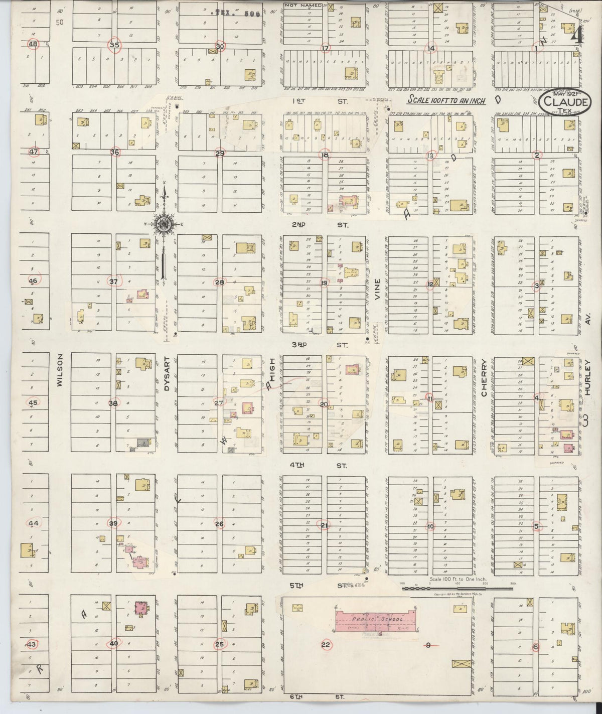 Sanborn Fire Insurance Map from Claude, Armstrong County, Texas (1932), Sheet #0004 - Historic Sanborn Fire Insurance Map Print, vintage old map wall art, antique decor, genealogy gift, Texas Texas map
