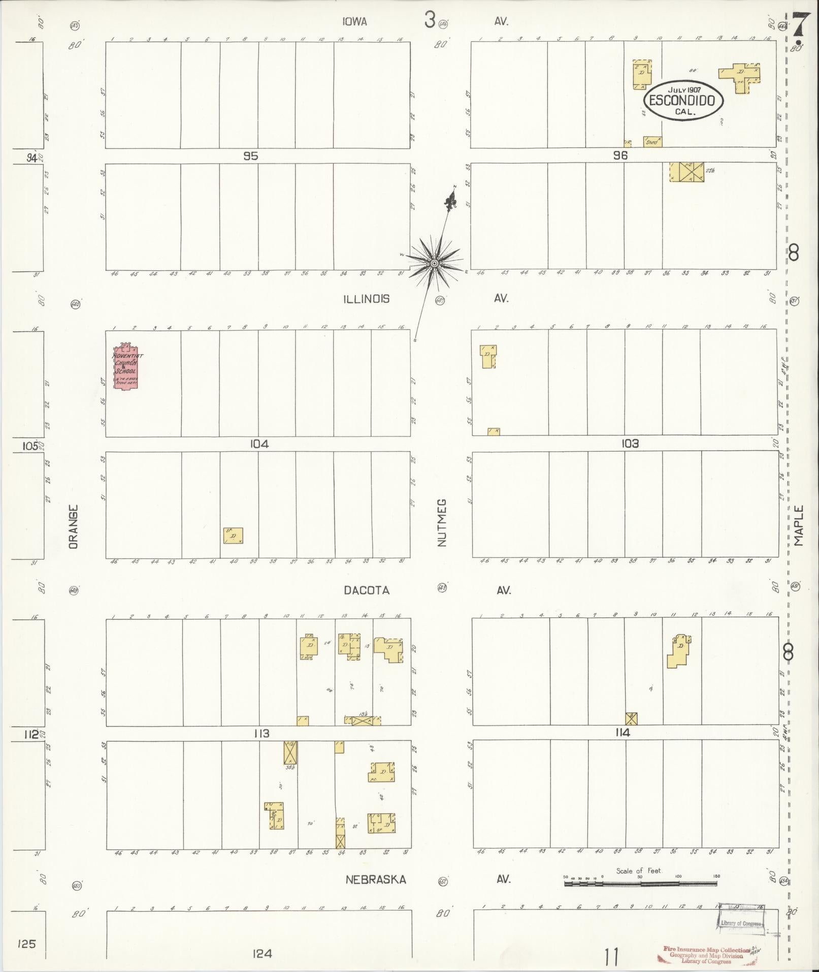 Sanborn Fire Insurance Map from Escondido, San Diego County, California (1907), Sheet #0007 - Complete Map Set gallery image, historic Sanborn map, vintage wall art, California California