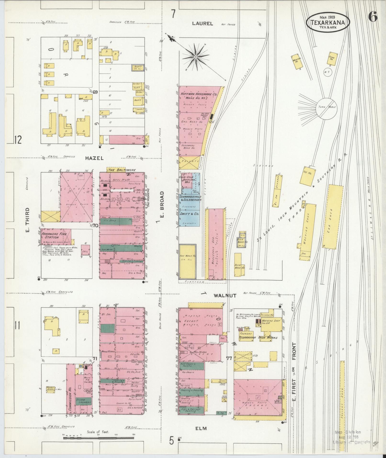 Sanborn Fire Insurance Map from Texarkana, Bowie County, Texas (1909), Sheet #0006 - Complete Map Set gallery image, historic Sanborn map, vintage wall art, Texas Texas