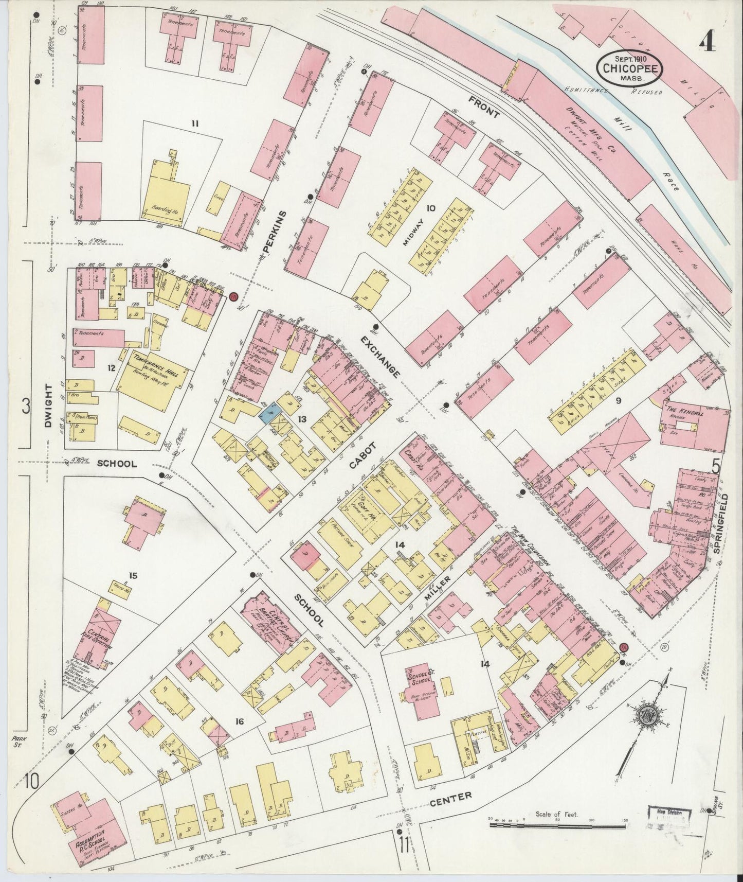 Sanborn Fire Insurance Map from Chicopee, Hampden County, Massachusetts (1910), Sheet #0004 - Complete Map Set gallery image, historic Sanborn map, vintage wall art, Massachusetts Massachusetts
