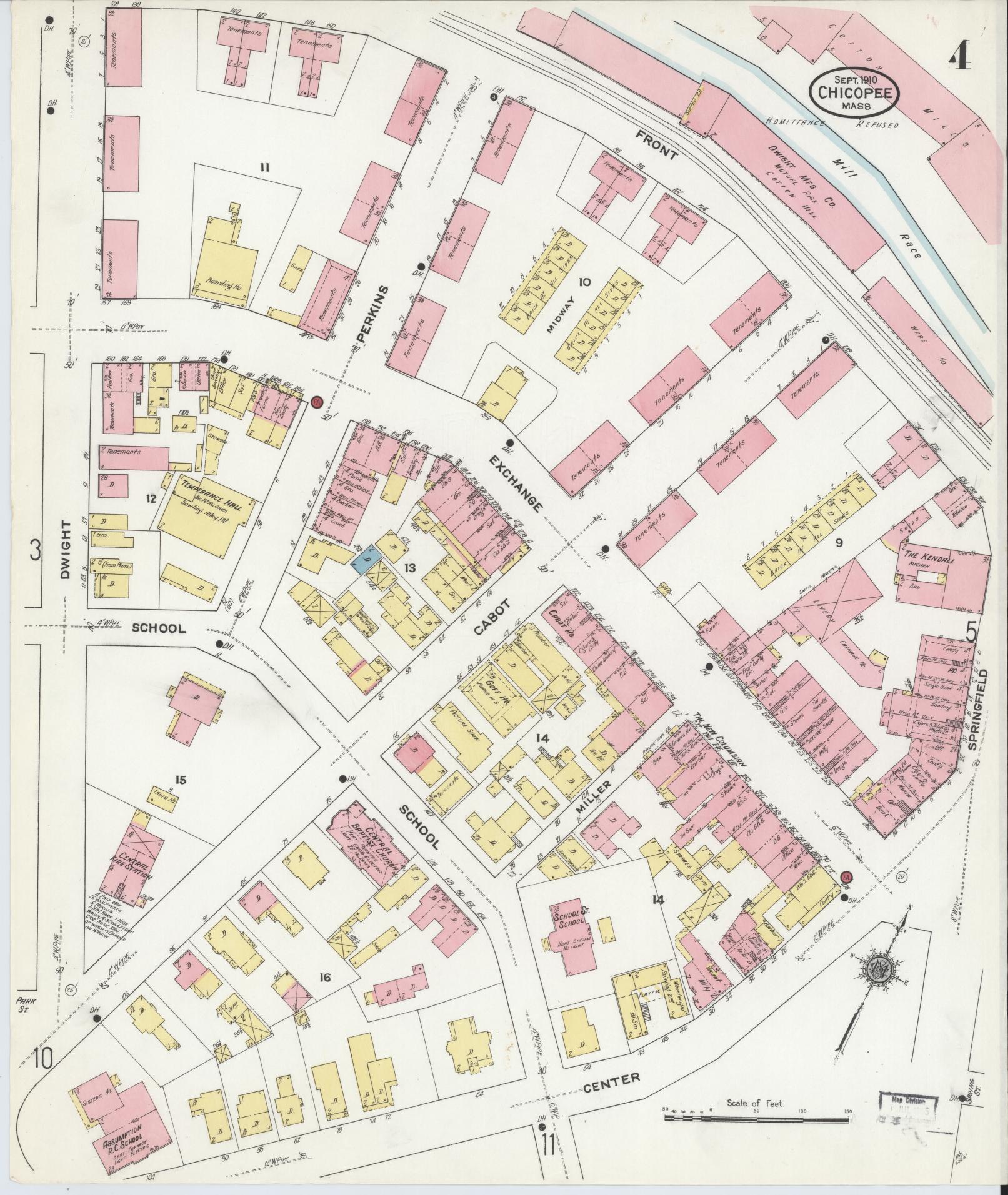 Sanborn Fire Insurance Map from Chicopee, Hampden County, Massachusetts (1910), Sheet #0004 - Complete Map Set gallery image, historic Sanborn map, vintage wall art, Massachusetts Massachusetts