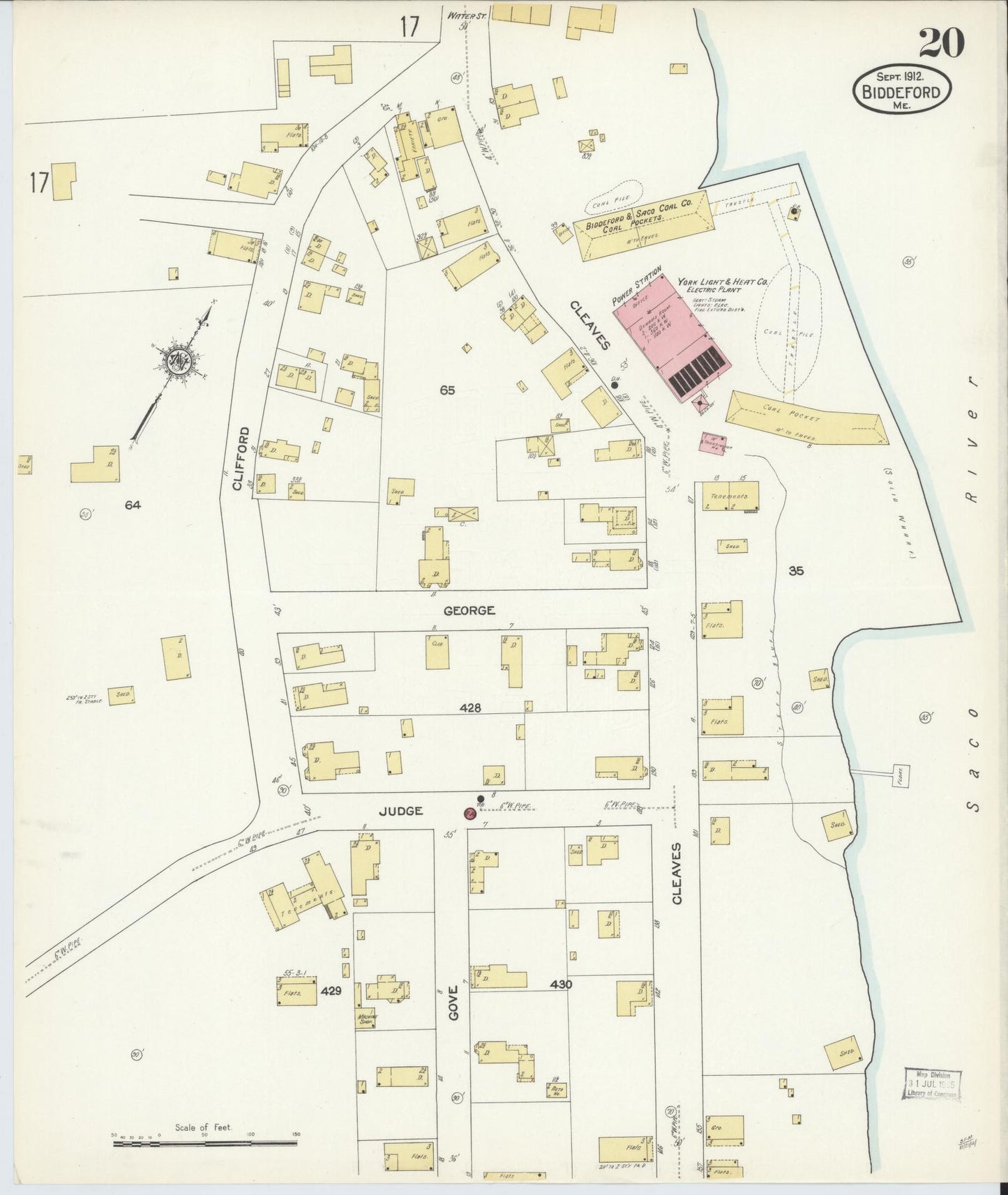 Sanborn Fire Insurance Map from Biddeford, York County, Maine (1912), Sheet #0020 - Complete Map Set gallery image, historic Sanborn map, vintage wall art, Maine Maine