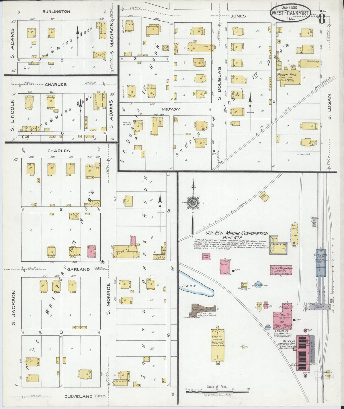 Sanborn Fire Insurance Map from West Frankfort, Franklin County, Illinois (1919), Sheet #0008 - Historic Sanborn Fire Insurance Map Print, vintage old map wall art, antique decor, genealogy gift, Illinois Illinois map