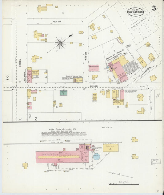 Sanborn Fire Insurance Map from Morganton, Burke County, North Carolina (1905), Sheet #0003 - Historic Sanborn Fire Insurance Map Print, vintage old map wall art, antique decor, genealogy gift, North Carolina North Carolina map