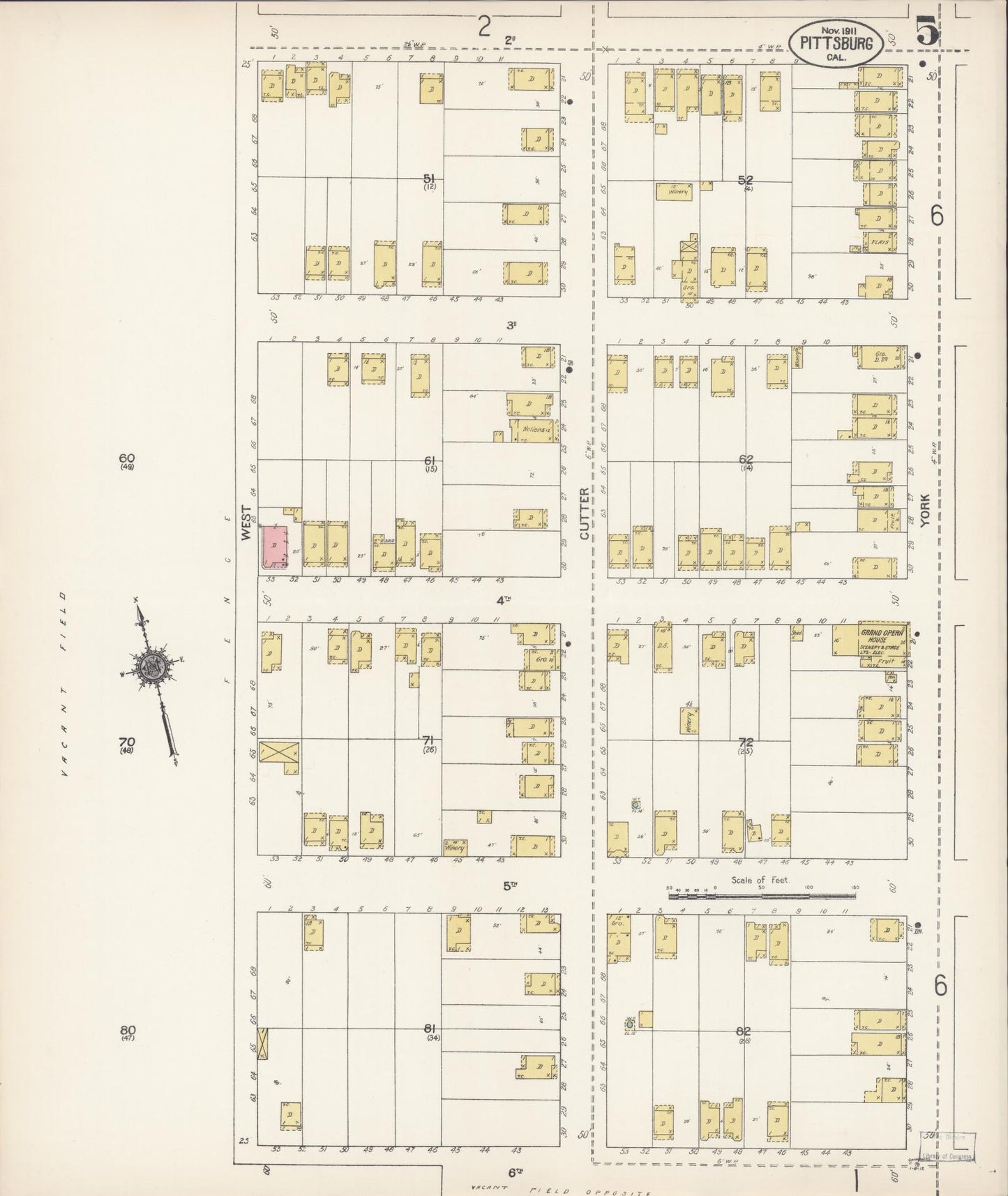Sanborn Fire Insurance Map from Pittsburg, Contra Costa County, California (1911), Sheet #0005 - Complete Map Set gallery image, historic Sanborn map, vintage wall art, California California