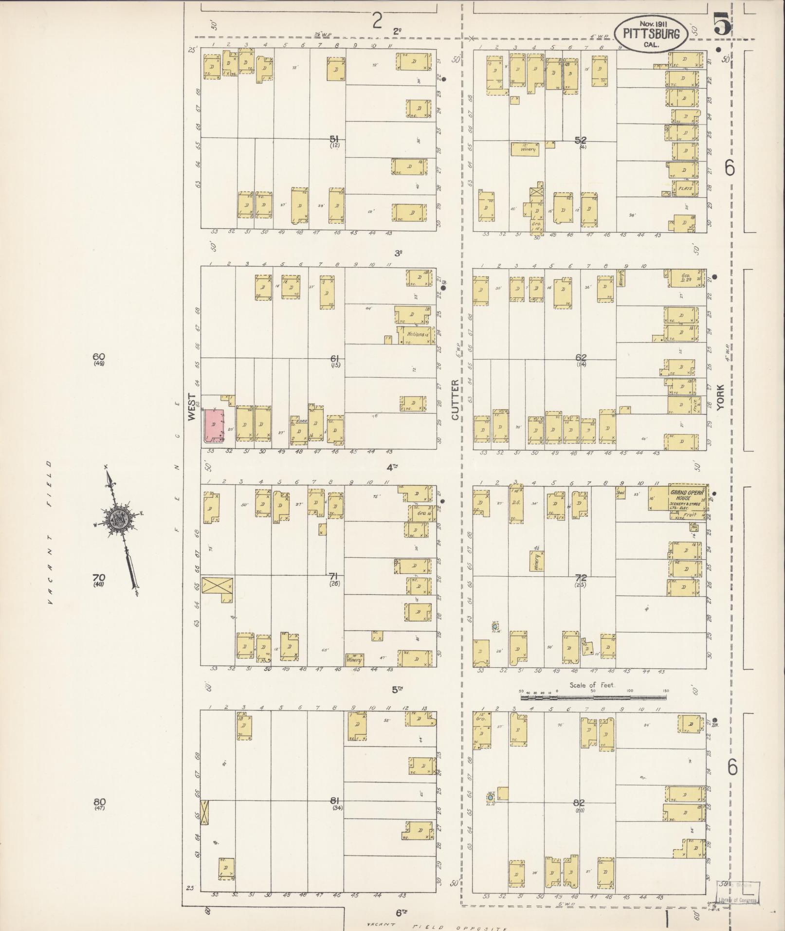 Sanborn Fire Insurance Map from Pittsburg, Contra Costa County, California (1911), Sheet #0005 - Complete Map Set gallery image, historic Sanborn map, vintage wall art, California California