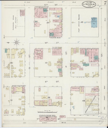 Sanborn Fire Insurance Map from Lincoln, Lancaster County, Nebraska (1886), Sheet #0007 - Complete Map Set gallery image, historic Sanborn map, vintage wall art, Nebraska Nebraska