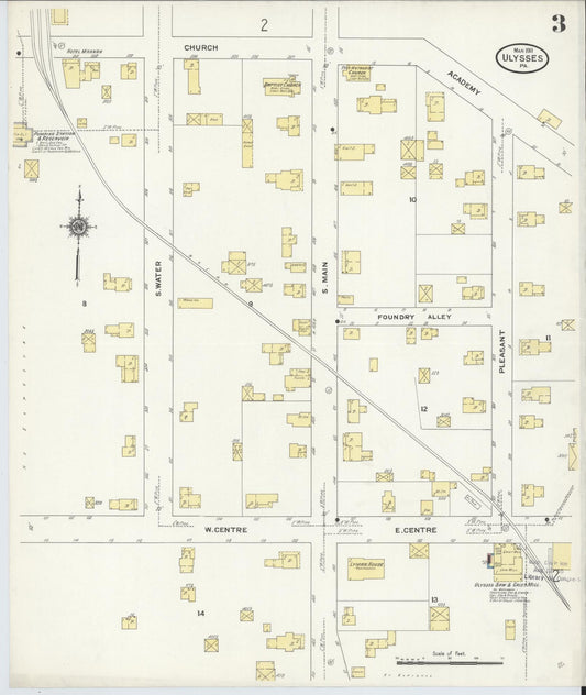 Sanborn Fire Insurance Map from Ulysses, Potter County, Pennsylvania (1911), Sheet #0003 - Historic Sanborn Fire Insurance Map Print, vintage old map wall art, antique decor, genealogy gift, Pennsylvania Pennsylvania map