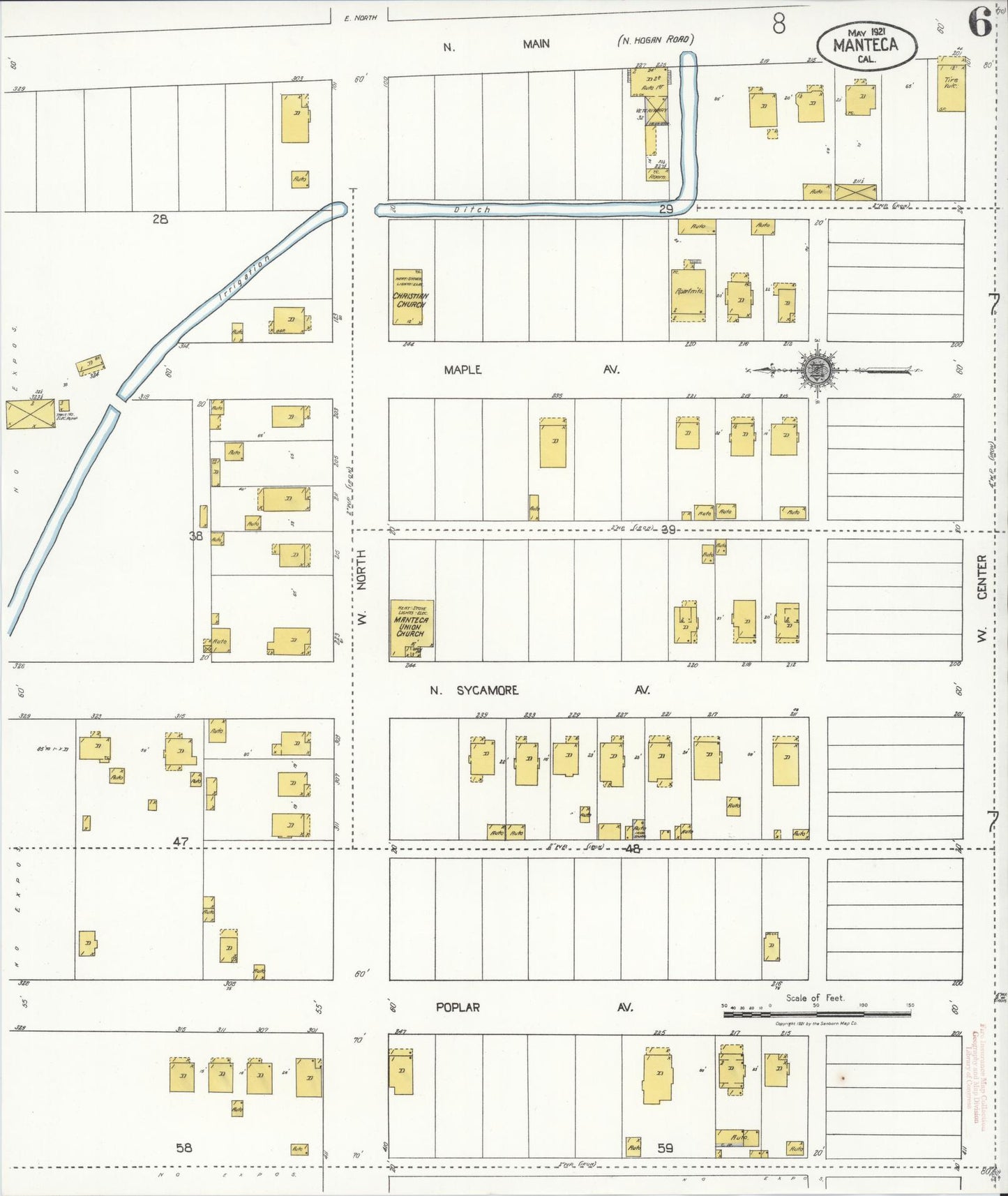 Sanborn Fire Insurance Map from Manteca, San Joaquin County, California (1921), Sheet #0006 - Complete Map Set gallery image, historic Sanborn map, vintage wall art, California California