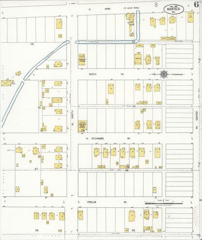 Sanborn Fire Insurance Map from Manteca, San Joaquin County, California (1921), Sheet #0006 - Complete Map Set gallery image, historic Sanborn map, vintage wall art, California California