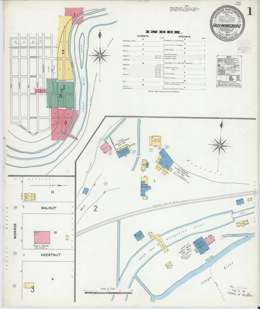 Sanborn Fire Insurance Map from Freemansburg, Northampton County, Pennsylvania (1905), Sheet #0001 - Historic Sanborn Fire Insurance Map Print, vintage old map wall art, antique decor, genealogy gift, Pennsylvania Pennsylvania map