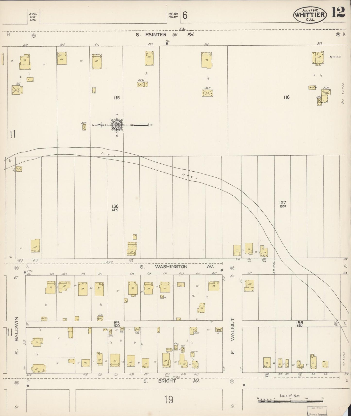 Sanborn Fire Insurance Map from Whittier, Los Angeles County, California (1912), Sheet #0012 - Complete Map Set gallery image, historic Sanborn map, vintage wall art, California California