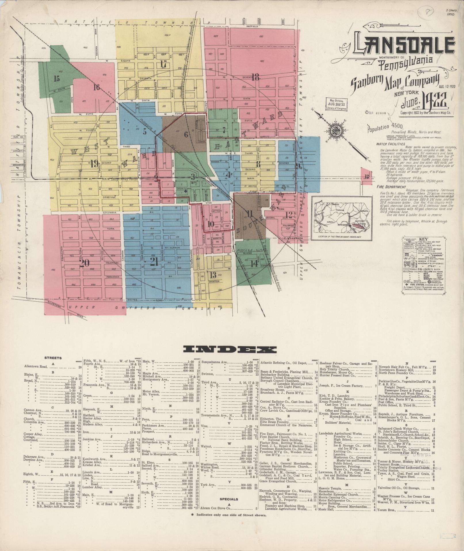 Sanborn Fire Insurance Map from Lansdale, Montgomery County, Pennsylvania. (1922) – Historic Sanborn Fire Insurance Map Print