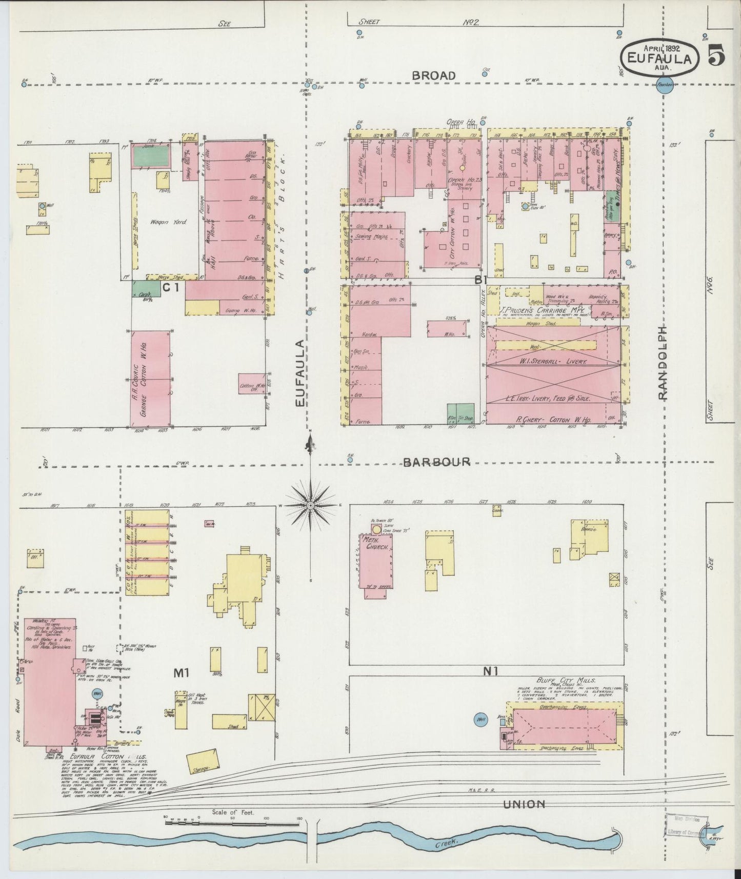 Sanborn Fire Insurance Map from Eufaula, Barbour County, Alabama (1892), Sheet #0005 - Complete Map Set gallery image, historic Sanborn map, vintage wall art, Alabama Alabama
