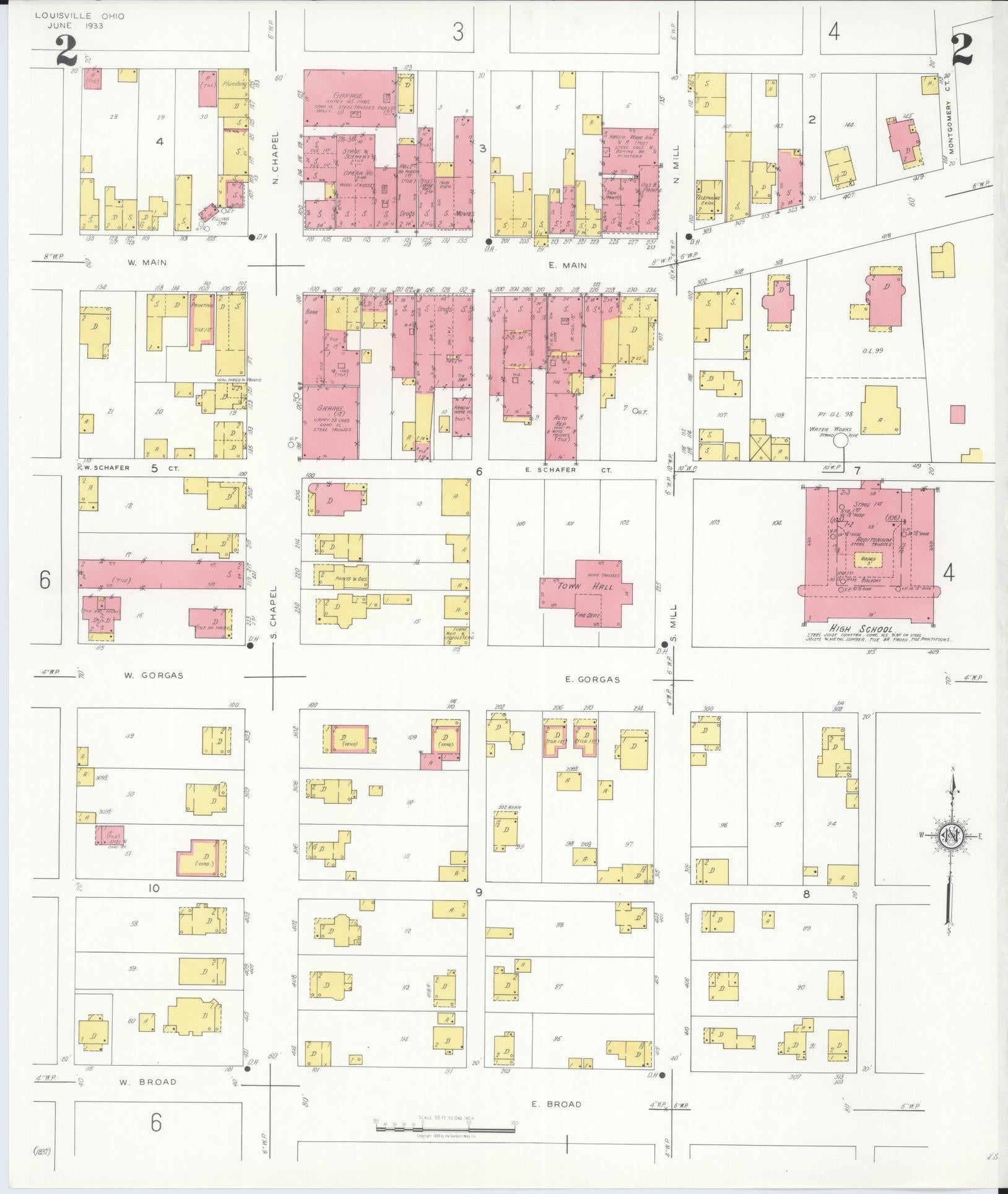 Sanborn Fire Insurance Map from Louisville, Stark County, Ohio (1933), Sheet #0002 - Historic Sanborn Fire Insurance Map Print, vintage old map wall art, antique decor, genealogy gift, Ohio Ohio map