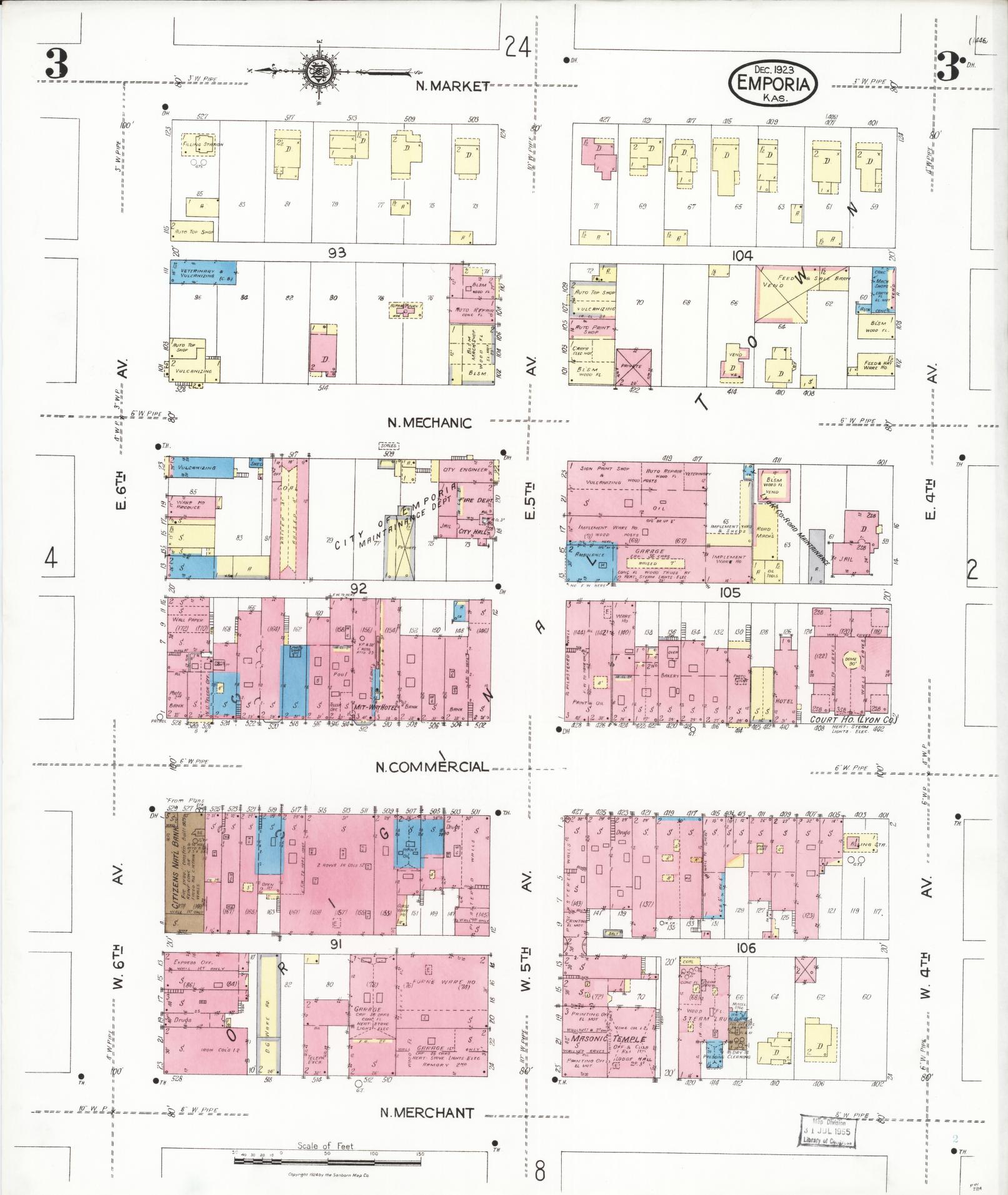 Sanborn Fire Insurance Map from Emporia, Lyon County, Kansas (1923), Sheet #0003 - Complete Map Set gallery image, historic Sanborn map, vintage wall art, Kansas Kansas